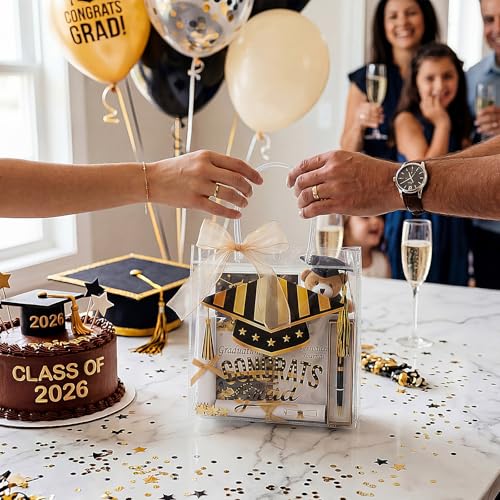 Aliceset 24 Pcs 2026 Graduation Gift Bags with Handles Clear Congrats Party Favor Tote Bag Reusable PVC Goodie Handbags for Graduation Party Decoration Supplies, 6.31"x 5.91"x 3.15" - style: Graduation