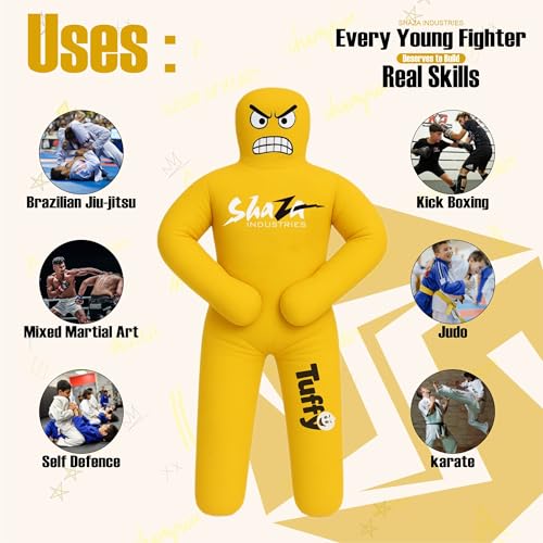 Kids Grappling Dummy, Premium Canvas, Double Stitched, Life-Like Training Dummy 100cm unfilled - color: Yellow