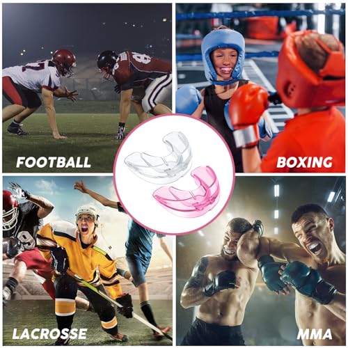 TOODOO 6 Pieces Braces Mouth Guard Kids Sports Mouth Guard for Kids Double Football Youth Mouthguards for Boxing Football Hockey Karate Basketball (Transparent, Pink) - color: White, Pink