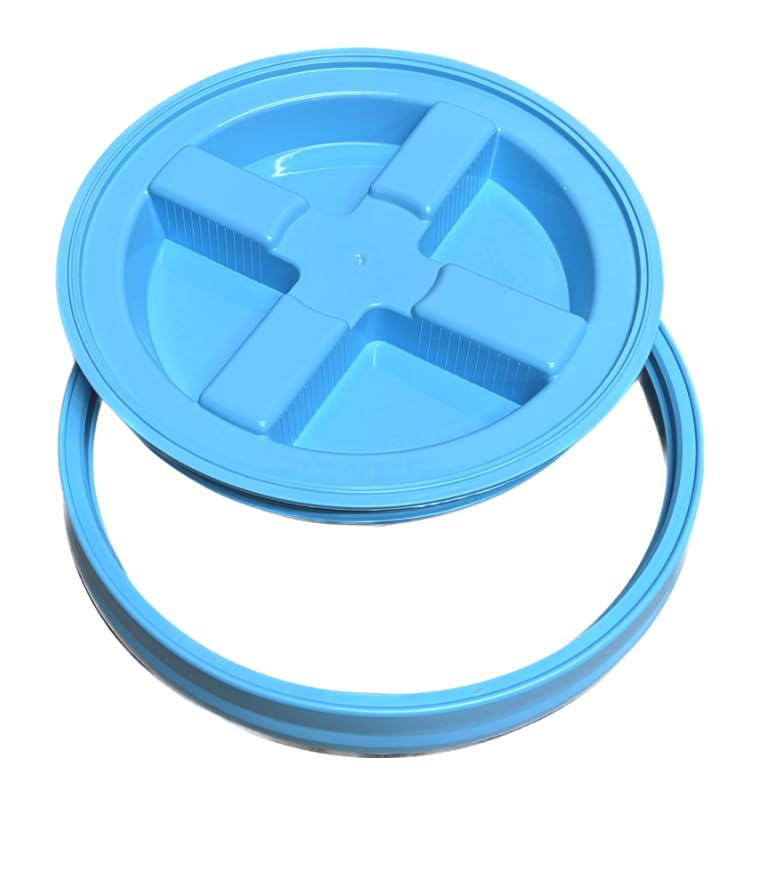 Food Grade 5 Gallon Made in USA Plastic Bucket with Air Tight Screw on Lid (Pack of 2) (White Buckets with Aqua Lids) - color: White Buckets With Aqua Lids