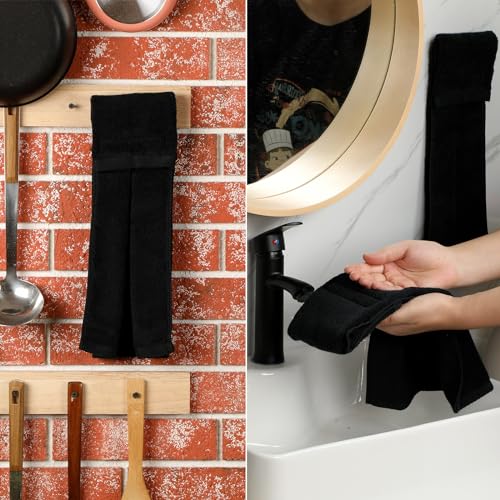 Moukeren 6 Pcs Football Towel Cotton Quarterback Football Field Hand Towel with Hook and Loop Fastener for Sports Football Golf Gym Accessories(Black) - color: Black