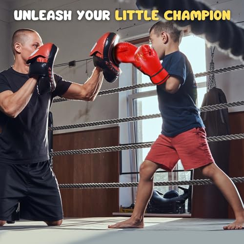 Flexzion Boxing Gloves for Kids 4oz – Training Punching Bag Mitts, Kid Boxing Gloves with Faux Leather & Wrap-Around Wrist Protection for Boys & Girls Ages 3-8 Years - color: Red Blaze