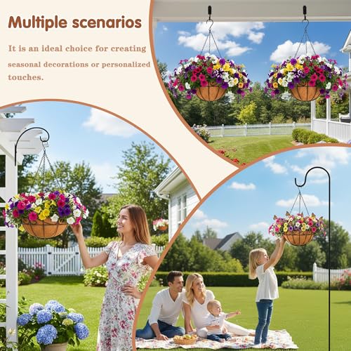 12 inch Metal Hanging Baskets For Plants Outdoor 4 Pack Round Metal Wire Hanging Basket Planter with Coco Fiber Liners Chain Round Wire Plant Holder for Garden, Patio, Deck, Porch Plants Flower Potss - size: 12 Inch, style: Flower Border
