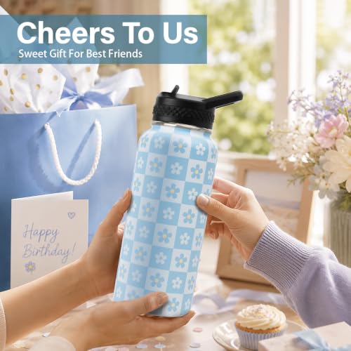 DYSANKY Water Bottle Gift– Insulated Stainless Steel Bottle with Carrier Bag, Strap & Gift Box– BPA-Free– Ideal for Hiking, Camping & Travel 32 oz - color: Blue Flower, size: 32 Ounces