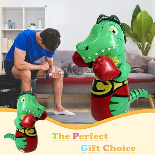 Inflatable Tumbler Dinosaur Punching Bag, 47" Blow up Boxing Dinosaur,Bounce Back Dino Thickened Boxing Bag for Adults
