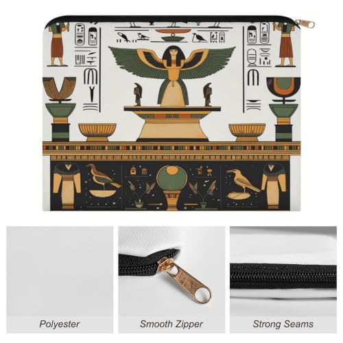 Egyptian Mystery Style Makeup Bag for Women, Cosmetic Pouch Travel Toiletry Organizer Bag 8.9"x6.5" Polyester - color: Egyptian Mystery Style