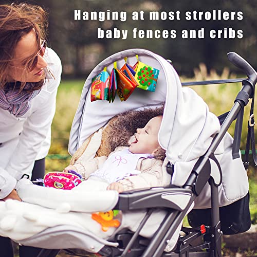 Soft Cloth Baby Books 4 Pack,ABC-Z&1-10&Colour&Fruit,Touch Crinkle Sensory Toys for Newborn Infants Toddler Non-Toxic Early Educational Preschool Learning Toy Gift 0-3 6-12 18 Months