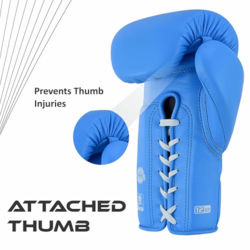 Aura 100 Full Grain Leather Lace Up Boxing Gloves for Men & Women – Professional Training, Sparring, Competition, Muay Thai, Kickboxing & Heavy Bag Gloves - color: Cyan, size: 14 OZ
