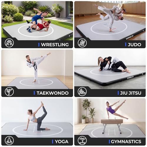 Wrestling Mat Inflatable 10x10 FT Flodable Jiu Jitsu Mats Portable 4” for Home Training, BJJ, MMA, Grappling, Judo, Martial Art, Boxing Indoor Outdoor