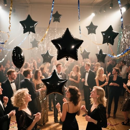 Black Star Balloons Black Star Foil Balloon Set Mylar Helium Metallic 12pcs 18 Inch Birthday Decorations Room Decor Graduation Decoration Party Baby Shower Anniversary Wedding - style: Black