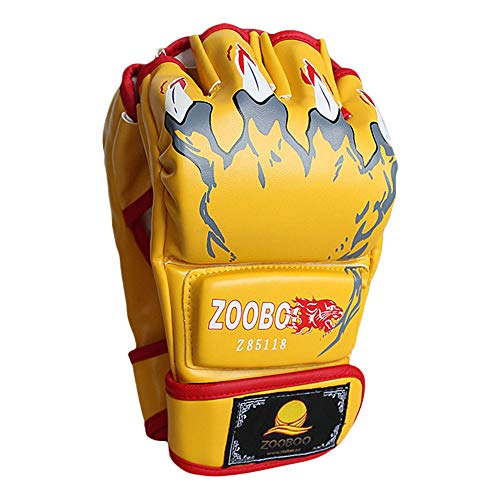 ZooBoo MMA Gloves, Half-Finger Boxing Fight Gloves MMA Mitts with Adjustable Wrist Band UFC Gloves for Sanda Sparring Punching Bag Training (One Size Fits Most) - color: HS-Yellow