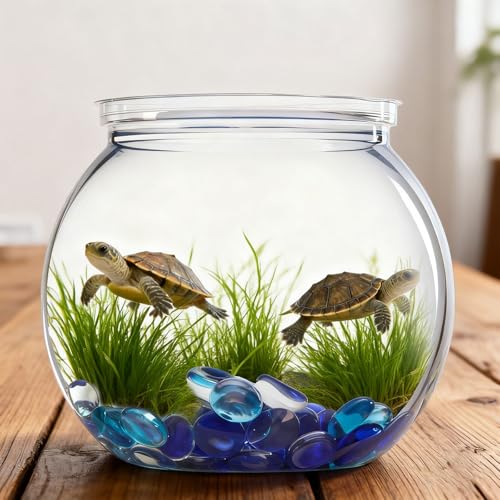 Arrowbash 12 Pcs Mini Plastic Fish Bowl 27 oz with 900 Pcs Mixed Flat Glass Marbles Plastic Shatterproof Aquarium Starter Kits Fish Tank for Centerpiece Vases Tabletop Office Desk Pet Tank Home Decor