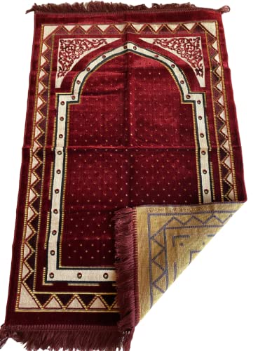 Islamic Prayer Rugs, Muslim Prayer Mats, Velvet Sajjadah, Janamaz, Islamic Gifts (Red) - color: Red