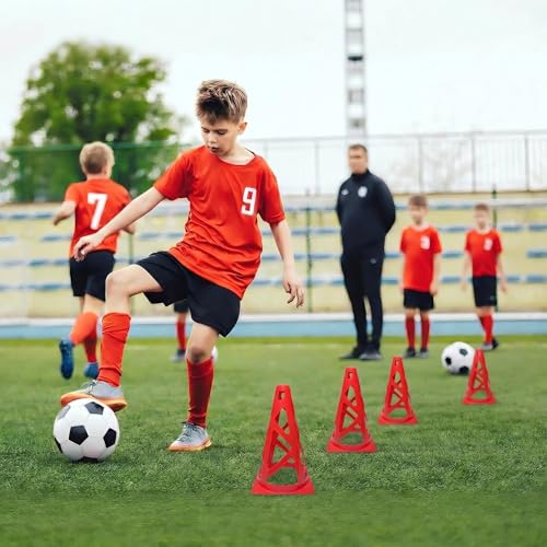 24 Pack Soccer Cones, 9 Inch Agility Cones for Soccer, Football, Basketball, Cones for Sports Training, Speed & Agility Drills, Field Marking Equipment - color: red