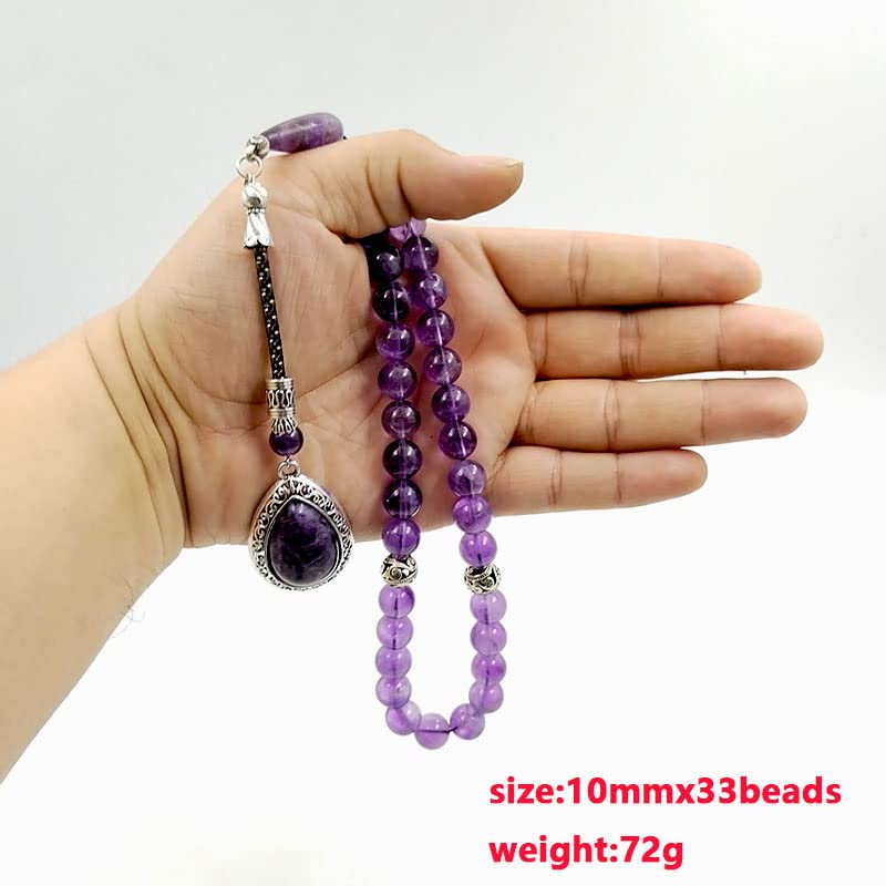 ALBASHAN Tasbih Natural Amethyst Muslim women Prayer Beads with Natural Amethyst Pendant Islamic Misbaha Fashion Gift - size: 8mm x 99 beads
