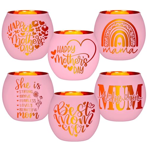 FoldTier 6 Pcs Best Mom Ever Gifts Candle Holders Rainbow Love Mum Home Decor for Candle Pink Mama Tealight Votive Holder for Birthday Party Centerpiece Mother's Gift for Birthday, Anniversary, Thanks - style: Mother’s Day