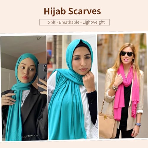 Muslin Hijab Scarf for Women Long Headscarves Solid Head Wraps Soft Pashminas Shawls - color: Cyan Muslim Hijab Scarf