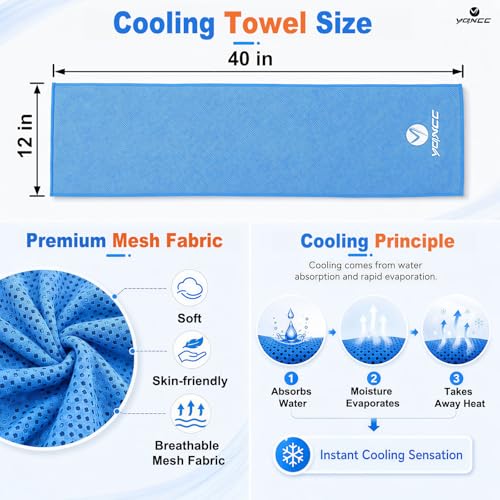 YQXCC 4 Pack Cooling Towels (40"x12"), Cool Neck Towel, Soft Breathable Microfiber for Gym, Yoga, Golf, Running, Camping & Summer Outdoor Activities - color: Light Gray + Light Blue + Rose Red + Green