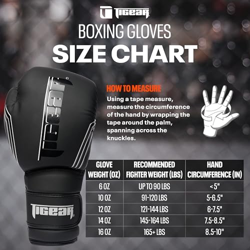 Tigear Surge Pro Boxing Gloves for Men Women & Kids | Engineered Leather Muay Thai Gloves, MMA Gear, Kickboxing Heavy Bag Training and Sparring - color: Black/White, size: 16 oz