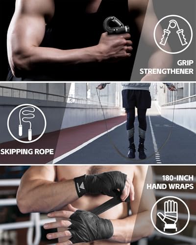 Punching Bag for Adults, 4ft PU Heavy Boxing Bag Set 12OZ Gloves for MMA Muay Thai Kickboxing Training Home Gym, Martial Art (Unfilled) - color: Black
