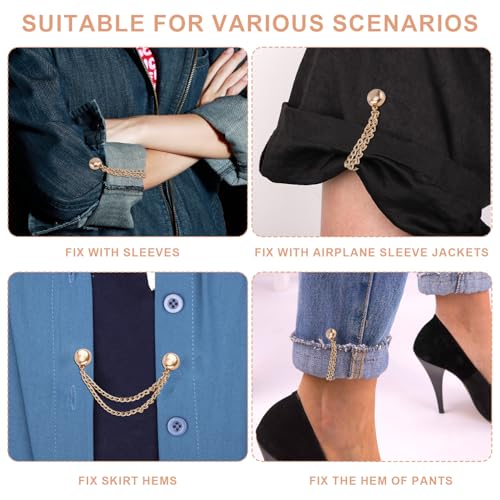 8pcs Multi-Function Magnetic Clothing Clips, Magnetic Button Clips with Chain Widely Used Magnet Clothing Pins Pant Waist Tightener Clip for Shirt Skirt Pants Dress(Gold) - color: Gold