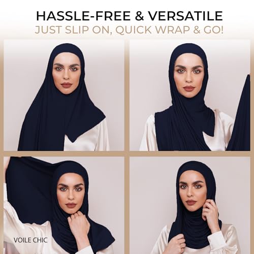 Slip-on Instant Premium Jersey Hijab Head Scarf Wrap for Muslim Women Made in Turkey - color: Navy Blue, size: Pack of 1