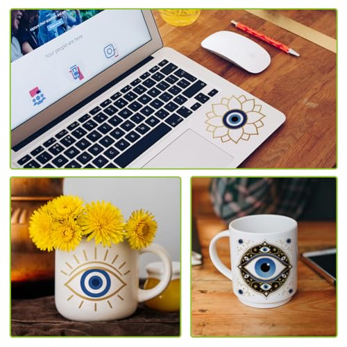 arricraft 10 Pcs Demon's Eye Theme PVC Cup Transfer Stickers, Demon's Eye Hamsa Hand Pattern UV Waterproof Cup Sticker for 16 oz Glasses Window Home Printing Decoration 24x11cm - style: Demon's Eye Theme
