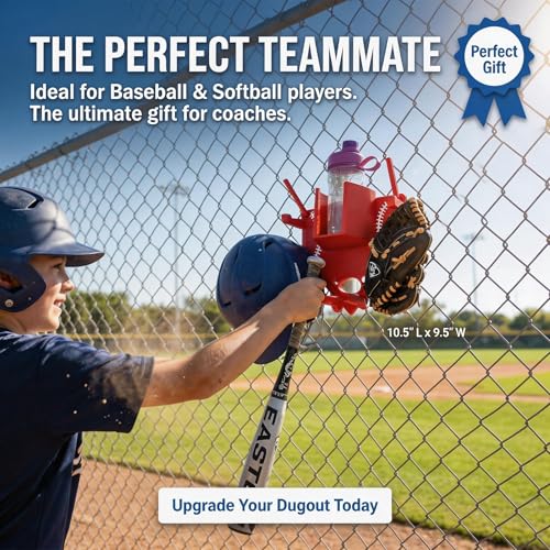 Baseball Softball Dugout Organizer - Fence-Mounted Hanging Holder for Bat Glove Helmet & Water Bottles - with Secure Clips - Heavy-Duty PLA 3D Print, Keeps Dugout Neat & Accessible - color: Black