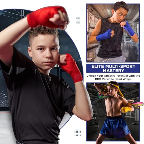 RDX Boxing Wraps Kids 2.5M Inner Gloves, Elasticated Thumb Loop Bandages, Junior Under Mitts Hand Fist Protector Wrist Support Straps, Muay Thai MMA Kickboxing Martial Arts Speed Bag Punching Training - color: BLUE