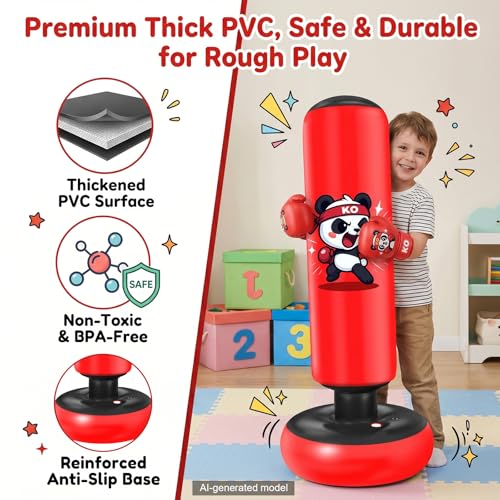 Inflatable Punching Bag for Kids: Qoosea 48 Inches Kids Bop Bag Boxing Gloves & Air Pump Dinosaur Toy Gift for Toddler & Kid Ages 3-8,Freestanding Punching Bag Easy to Inflate,Boxing Bag - color: Dark Red