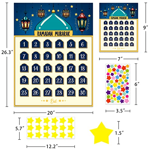 FLYAB Ramadan Calendar 2025 Eid Mubarak Countdown for Kids 30 Days Advent Poster Decorations Home Wall with 36 Star Stickers and 1PCS Small Card