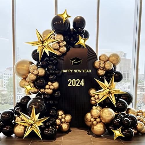Gold Star Foil Balloons Kit - 6 Pack 12 Point Starburst Cone and Spike Balloons With 10Pcs Four Pointed Stars for Wedding, Baby Shower, Photo Booth, Birthday Party Supplies - style: Gold Star Explosion Balloons