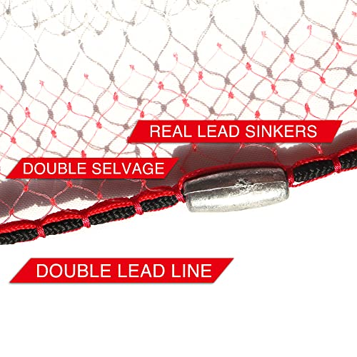 Cast Net, Lead, 3-12ft Radius, 3/8 and 1/4 in Mesh, for Bait Fish | Stainless Steel Swivel, Neoprene Wrist Strap, Repair Kit Included, Storage Box Included - size: 6ft Radius, 3/8" Mesh, 1LB Sinkers