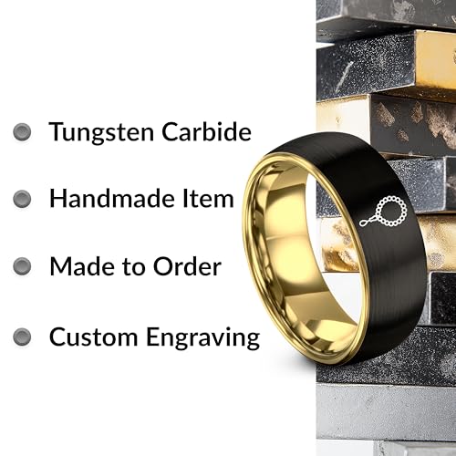 Tasbih Prayer Beads Ring - Gift for Muslim - Tungsten Carbide - Band - Black Yellow Gold Silver - Flat Dome Bevel - Men Women - Personalized Custom Engraving - 8mm - Anniversary Engagement Wedding - color: 01 - Rose Gold Black Tungsten