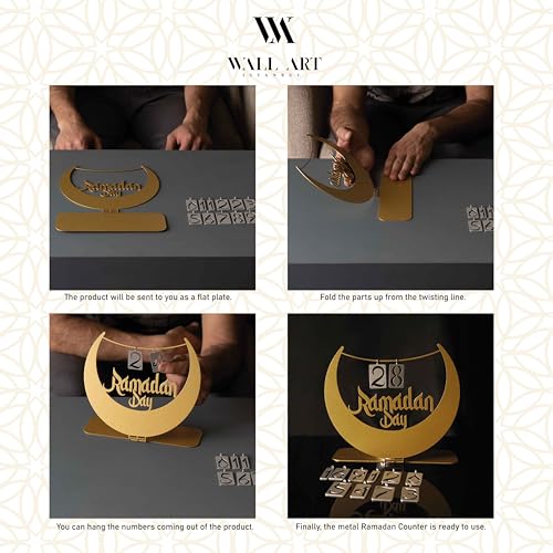Ramadan Calendar Metal Tabletop Decor, Countdown to Eid Mubarak, 30 Days of Ramadan Good Deeds Calendar, Islamic Table Decoration & Gift for Muslims, Ramadan Decoration