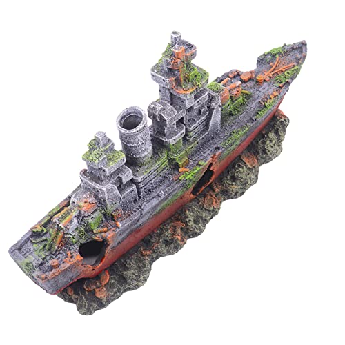 Ulifery Aquarium Shipwreck Sunken Pirate Ship, Submarine Fish Tank Decorations Resin Battleship for Betta Extra Large XL for 55-75 Gallon Tank