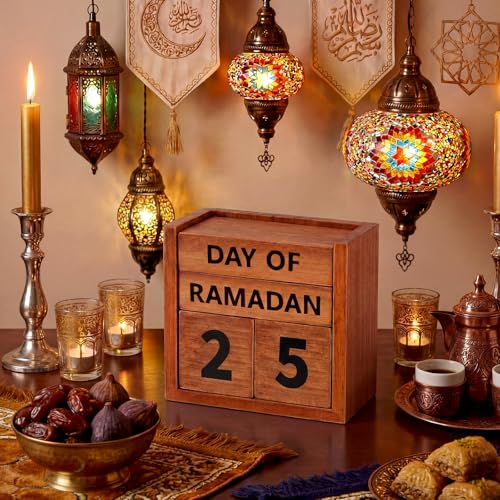 Tinlade Ramadan Countdown Calendar 2026 Wooden Ramadans Decorations for Home Wood Perpetual Block Calendar Ramadan Gift for Kid Farmhouse Eid Mubarak Ramadans Advent Calendars for Desk Table(Brown)