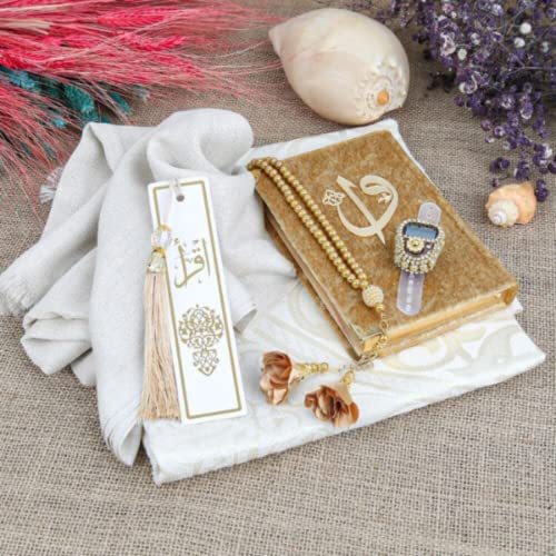VOGUEHOMEDECOR Eid Mubarak Gift Box For Women, Eid Favor Set | Quran, Shawl, Prayer Rug, Misbaha, Bookmark Islamic Gift Set For Her | Muslim Eid Gift Set (White)