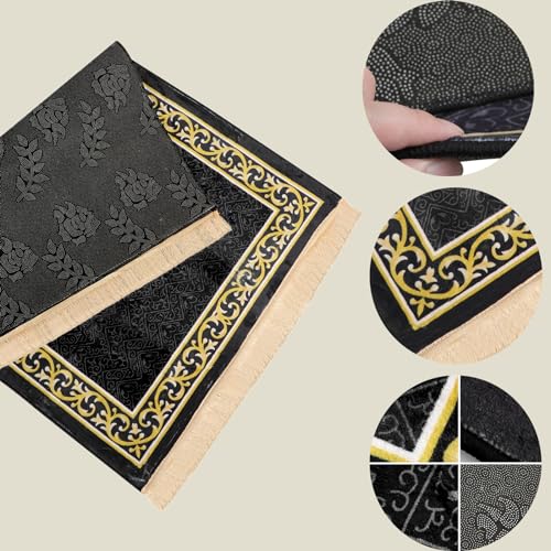 Muslim Prayer Mats Black and Gold Luxurious Prayer Rug Janamaz Sajadah Velvet Satin Prayer Rug Islam for Men Women Kids - color: Mode8