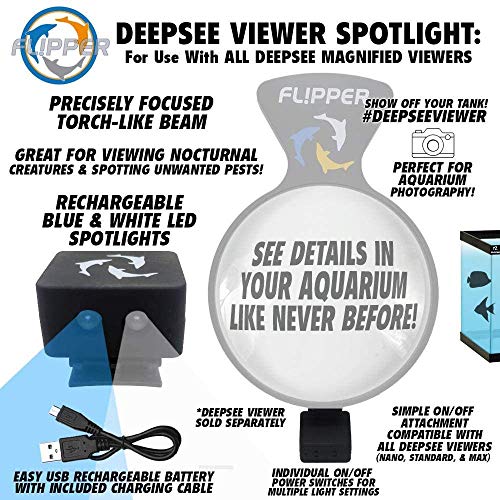 Flipper DeepSee MAGNIFIED Viewer Fish Tank Aquarium Rechargeable LED Spotlights with Dual LED and USB Recharging Cord