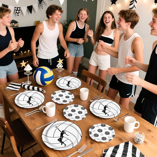 Grencian 96Pcs Volleyball Party Decorations Volleyball Paper Plates and Napkins Sports Theme Disposable Tableware for Girls Birthday Party Supplies Serves 24 - style: Volleyball Party