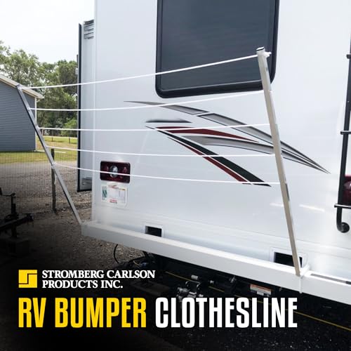 Stromberg Carlson CL-100 Bumper Mounted Clothesline - 48" aluminum foldable travel drying rack for RV Bumper, camper, and outdoor use; 84" hanging space, ideal RV clothesline and camping laundry rack. | Fits 4 in square bumpers, 84 in hanging space, bars