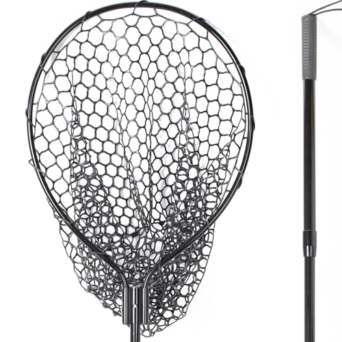 High Strength Large Landing Net, Fishing Net with Long Telescoping Handle | Soft Rubber Mesh, 60 in Max Length, 23 × 18 in Hoop, Landing Nets for Fishing, Ideal for Boat, Pier, River Angling