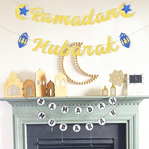 VILIFEVER Ramadan Mubarak Banner Ramadan Decorations for Mantel Fireplace, Muslim Ramadan Kareem Banner Ramadan Photo Backdrop for Home Eid Al Fitr Party Decor