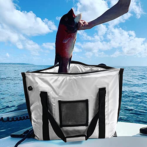 Buffalo Gear Insulated Fish Cooler - 27.5QT 58QT Waterproof Flat Bottom Bag, Leakproof and Fishing Kill Bag - color: White-27.5QT