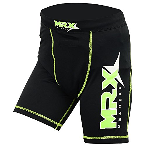 New Mrx MMA Compression Shorts with stabilize Cup Sports Short Martial Arts, Kick Boxing, Black-Green - size: Large