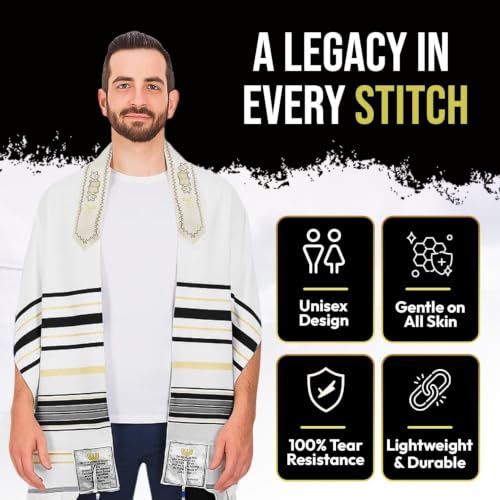 Holy Land Market Messianic Christian Shawl/Tallit - The Messiah Tallit (72 x 22 Inches) - color: Black