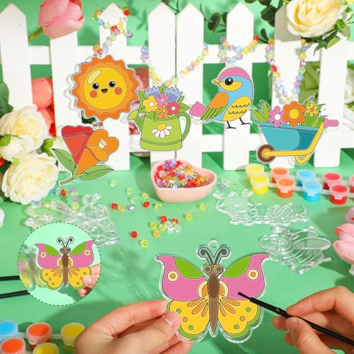 Beeveer 30 Sets Spring Suncatchers Craft Kit DIY Window Art - style: Spring