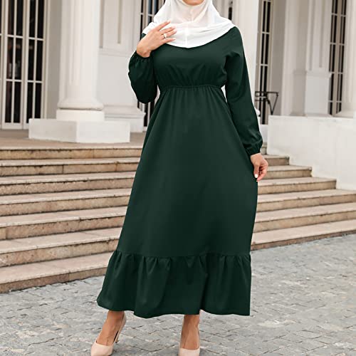 Ctreela Muslim Abaya Dress for Women Long Sleeve Tunic Islamic Prayer Dress Abaya Kaftan Dubai Dress Middle East Clothes - color: Army Green, size: Medium