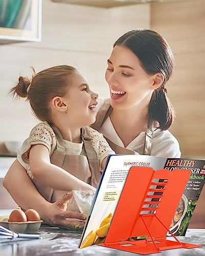 MSDADA Desk Book Stand Metal Reading Rest Book Holder Adjustable Cookbook Documents Holder Portable Sturdy Bookstands for Recipes Textbooks Tablet Music Books (Orange) - color: 0range